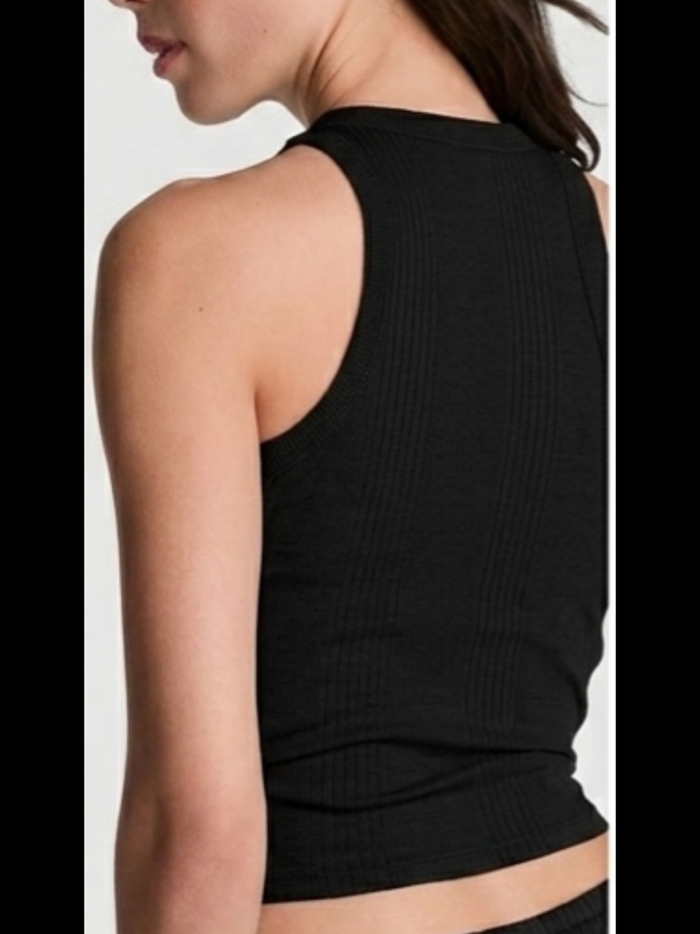 PINK Victoria's Secret Black Ribbed Cropped Tank w/ Shelf Bra XXL NWT - Picture 6 of 9